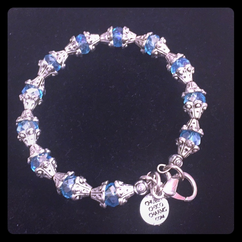 Chubby Chico Charms BlueGlass and SilverBeadedBrac